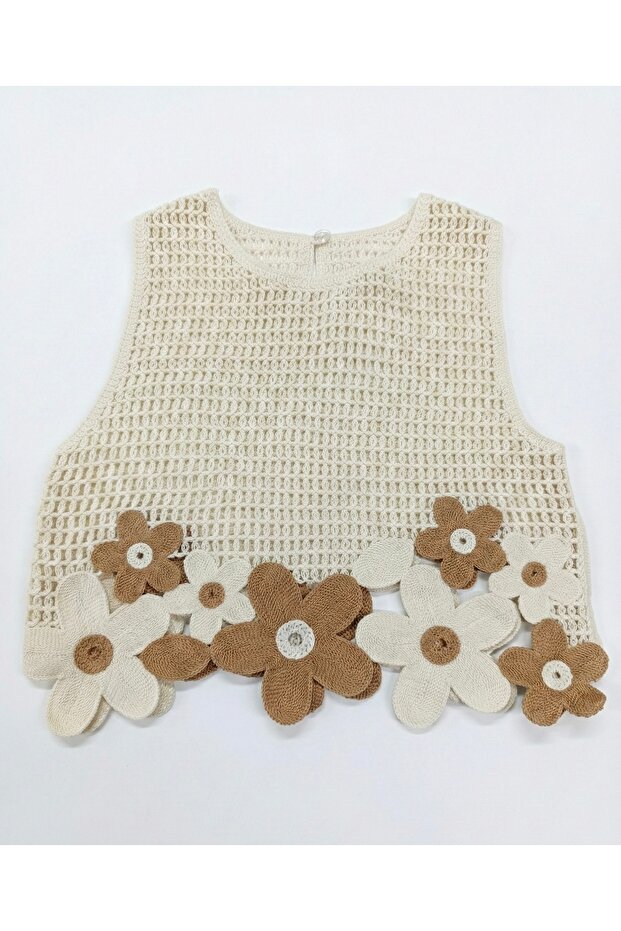 Papatya Motifli Örme Süveter - 5