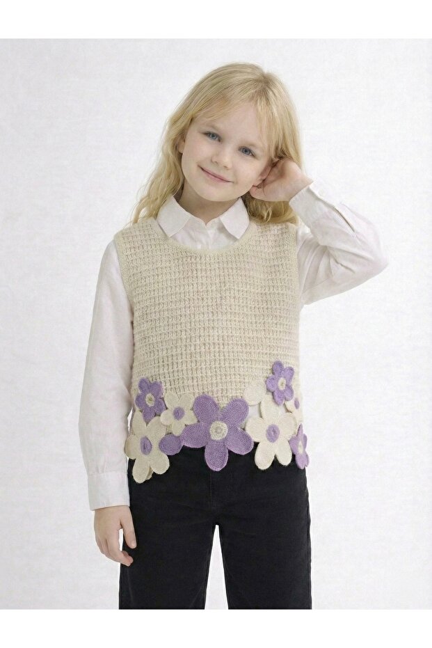 Papatya Motifli Örme Süveter - 4