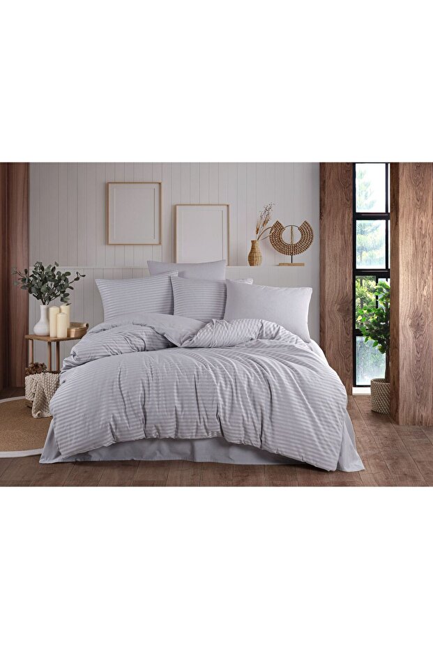 Double Cotton Natural Stripe Duvet Cover Set