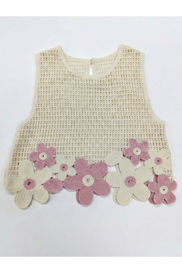 Papatya Motifli Örme Süveter - 4