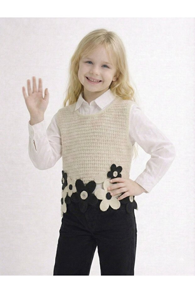 Papatya Motifli Örme Süveter - 4