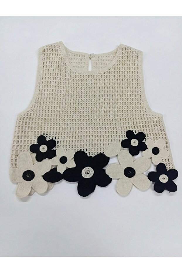 Papatya Motifli Örme Süveter - 5