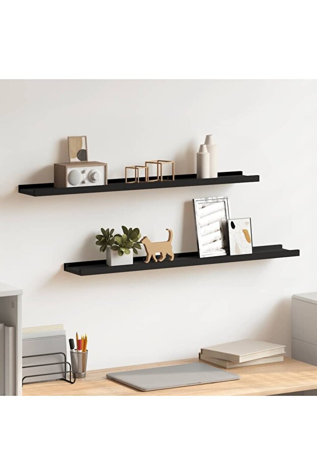 Picture Frame Ledge Shelves 2 pcs Black 80x9x3 cm MDF
