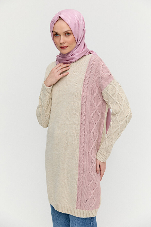 Çift Renkli Oversize Triko Tunik - 3