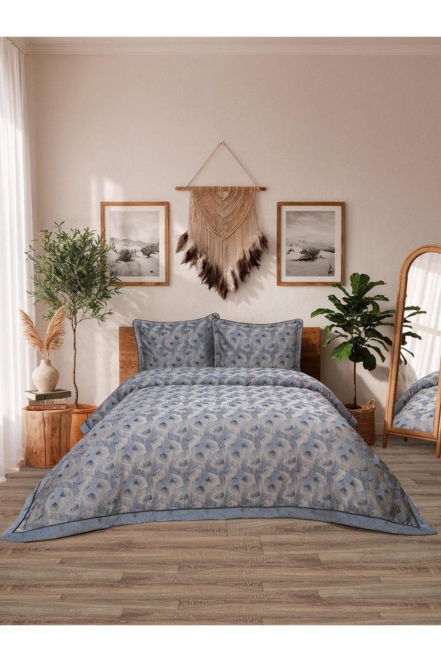 Calantha Lotus 3 Piece Indigo Pique Set 240 X 260 cm 240 X 260 cm Indigo