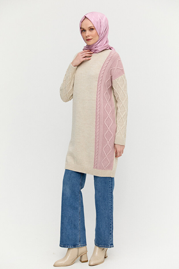 Çift Renkli Oversize Triko Tunik - 2