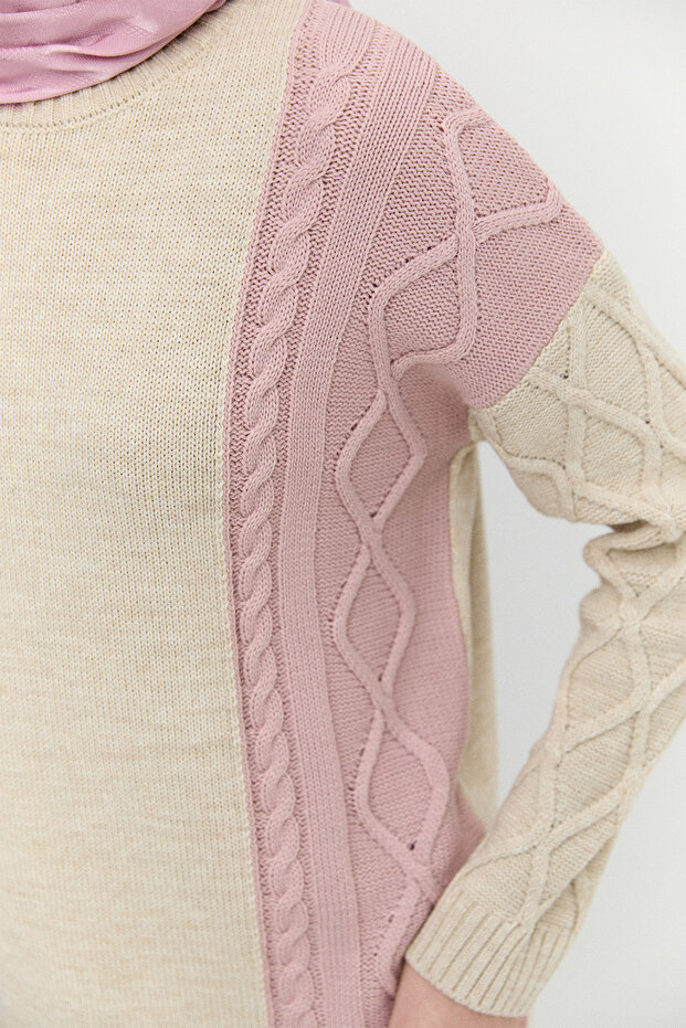 Çift Renkli Oversize Triko Tunik - 5