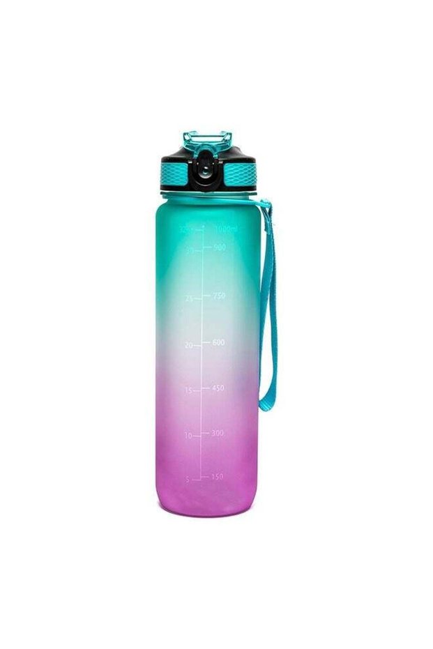 1L Gradient Purple Sports Water Bottle with Time Mark & Straw Filter