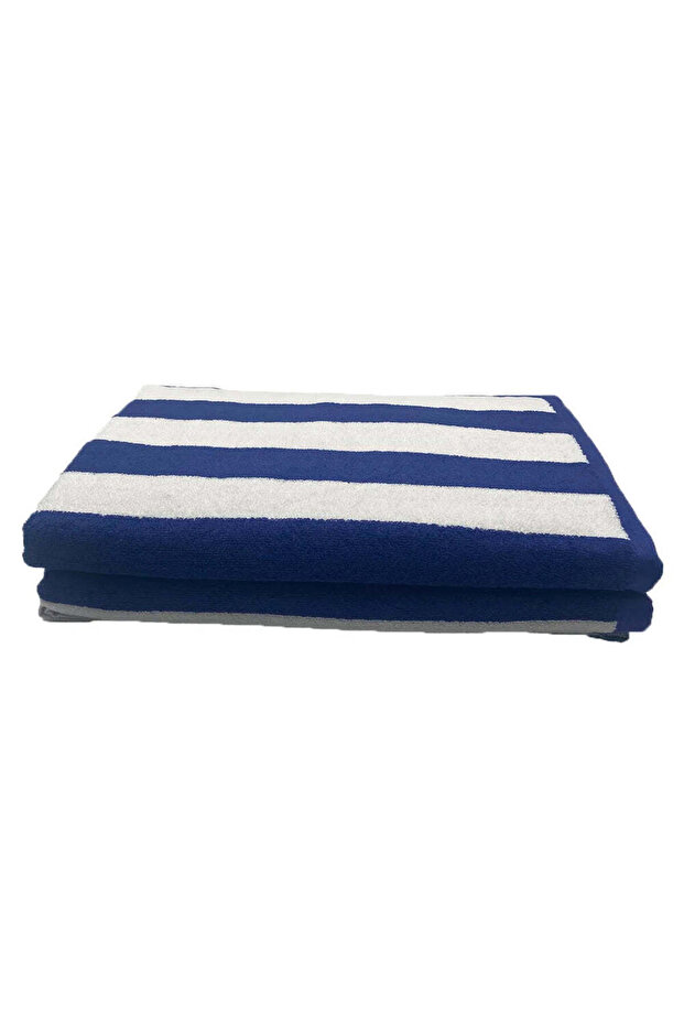 Blue - White Large Cabana Stripe 90 x 180 Cm Beach Towel Set of 02 Pcs