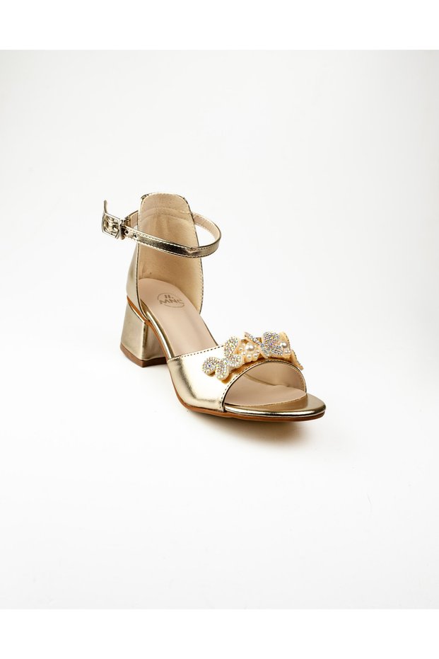 710 Gold Stone Heeled Girls' Evening Dress Shoes