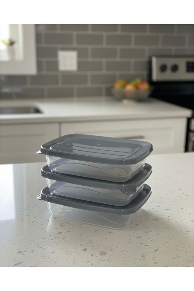 حاوية تخزين مستطيلة الشكل من بولي تايم، 3 قطع، لون أنثراسايت (0.6 لتر) - 3