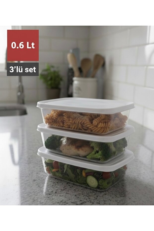 Poly Time 3-Piece Rectangular Storage Container White (0.6 Lt) - 1