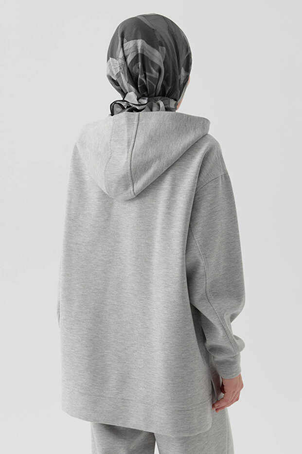 Kanguru Cepli Örme Sweat - Gri - 6
