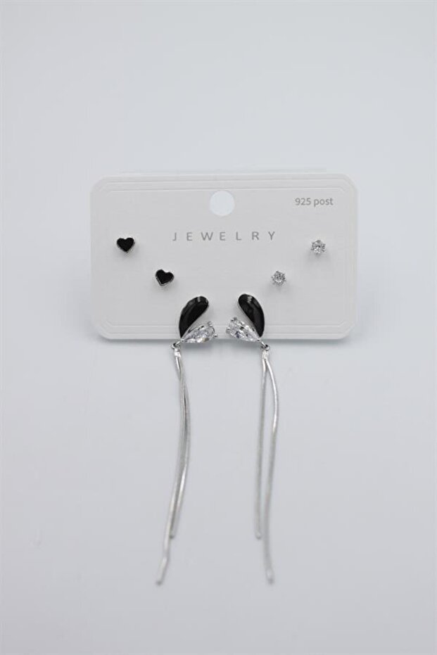 مجموعة متعددة من الأقراط - فضية - 2