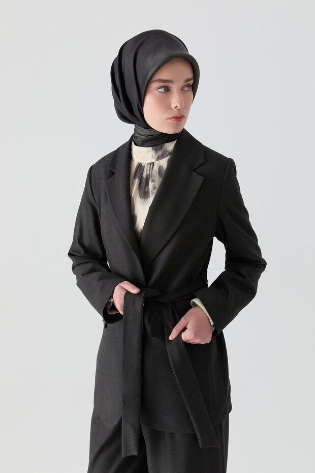 Kuşaklı Ceket - Antrasit - 2