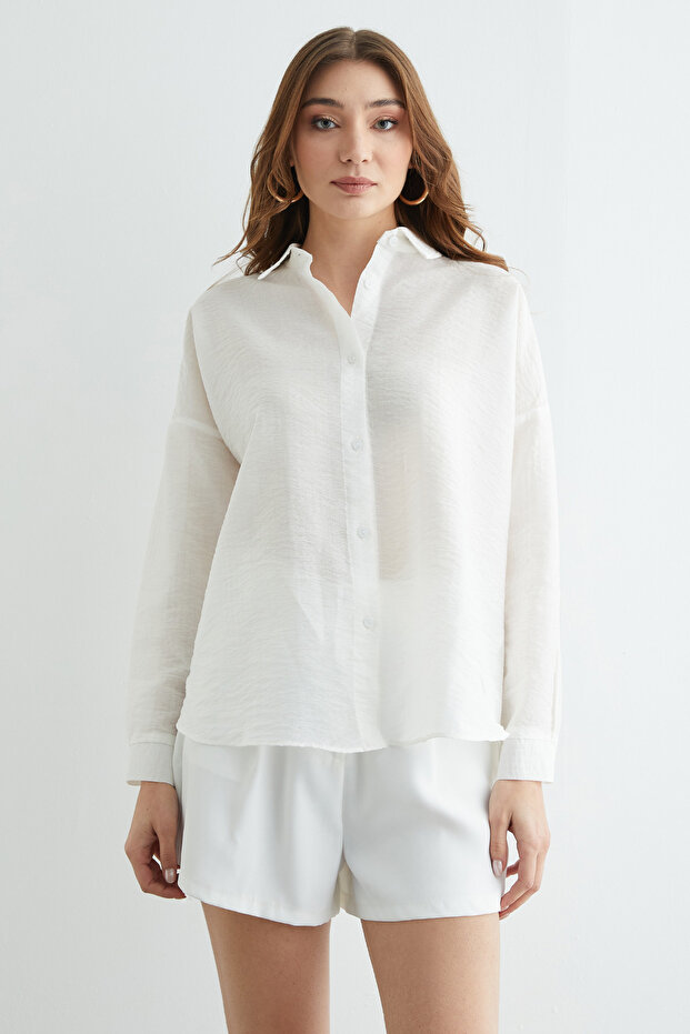 Basic Düğmeli Krinkıl Gömlek - 3