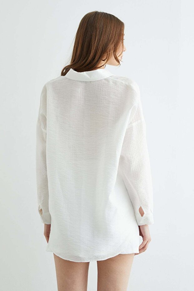 Basic Düğmeli Krinkıl Gömlek - 8