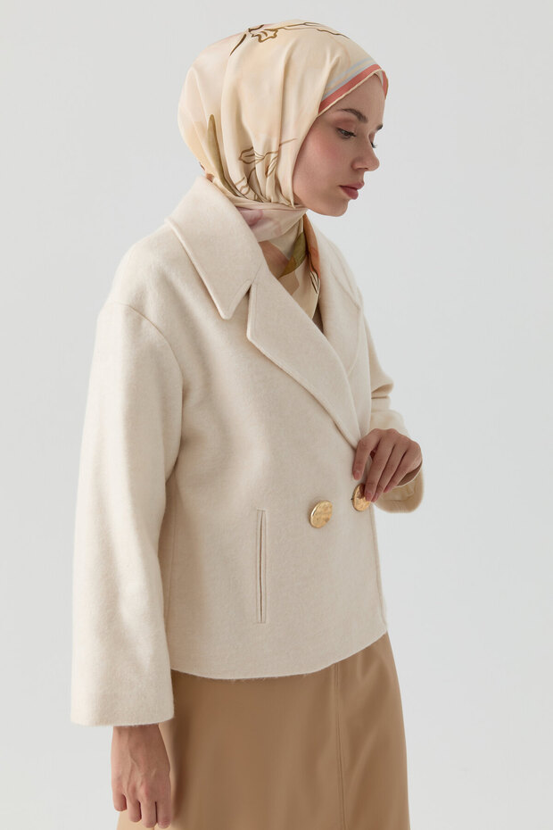 Kruvaze Mini Ceket - Ekru - 2