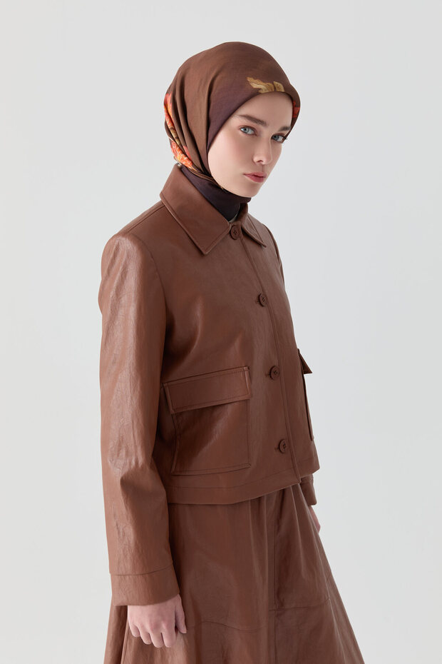 Kısa Deri Ceket - Taba - 2