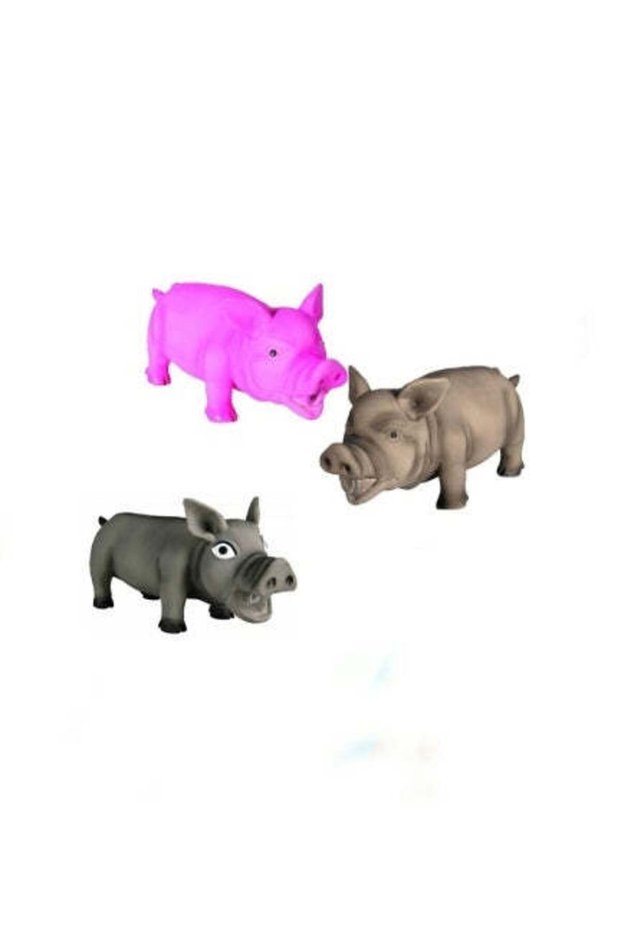 Latex Pig w Original Animal Sound Dog Toy - GREY/17CM