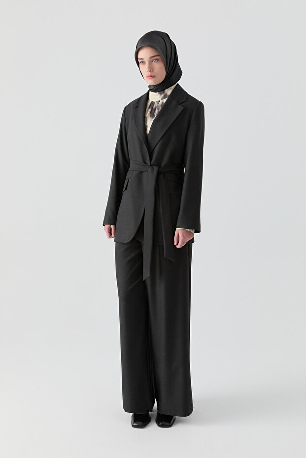 Kuşaklı Ceket - Antrasit - 3