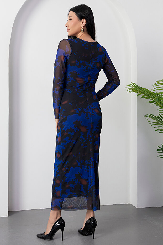 Dik Yaka Uzun Kol Tül Elbise DKS1027 - 8