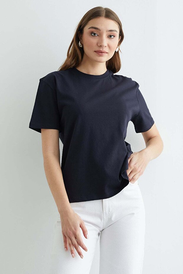 Basic Bisiklet Yaka Tişört - 5