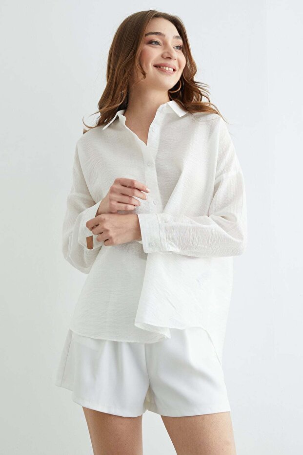 Basic Düğmeli Krinkıl Gömlek - 5