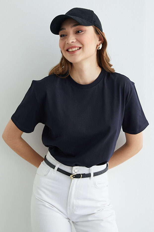 Basic Bisiklet Yaka Tişört - 1