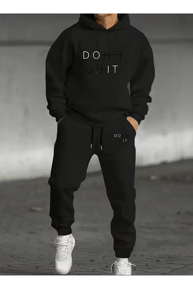Hooded Set, Fashion Fall/Winter Casual Printed Hooded Sweatshirt