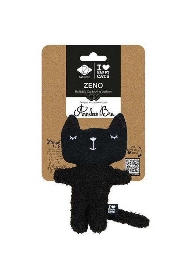 Home I Love Happy Cats Zeno Refillable Cat Kicking Cushion Cat Toy - BLACK/12X4X18CM
