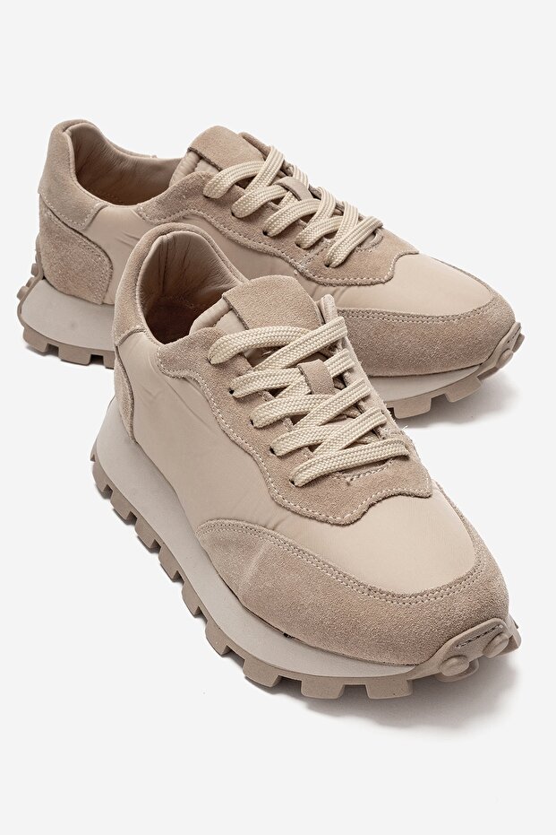 AMANDA Beige Genuine Leather Women's Sneakers