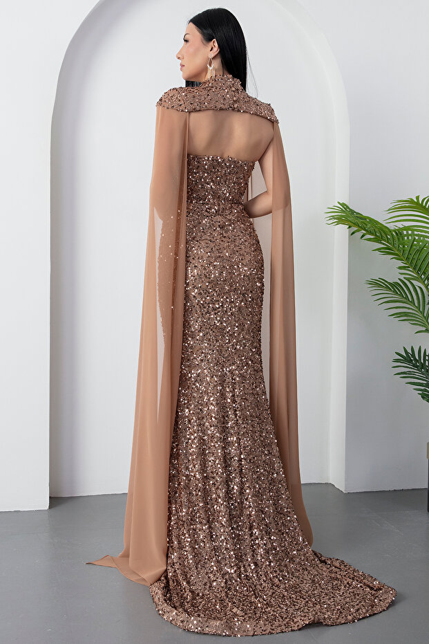 Bolerolu Straplez Yaka Pullu Tül Elbise DNS2053 - 7