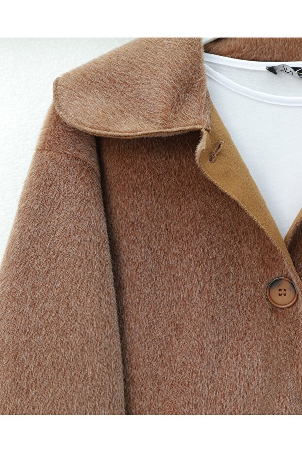 Boydan Düğmeli Cepli Kaban -Taba - 6