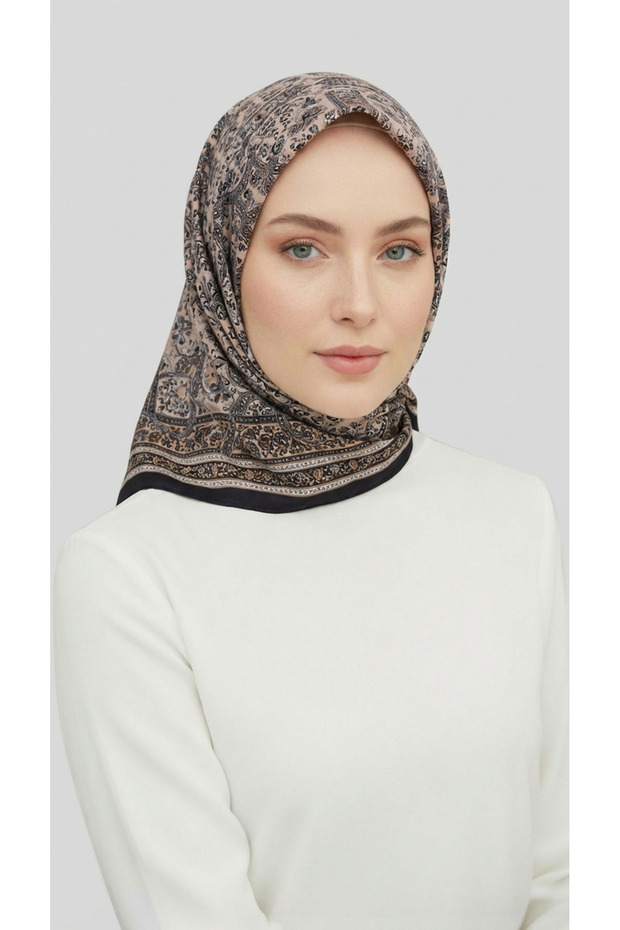 Mori̇ya Patterned Cupro Scarf - Black - 1