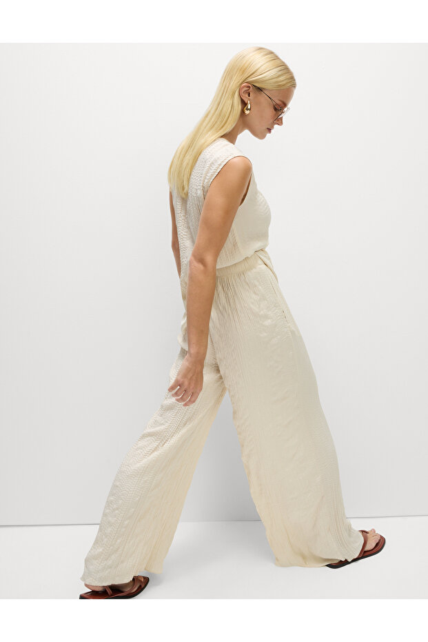 Pliseli Geniş Paça Pantolon - 2