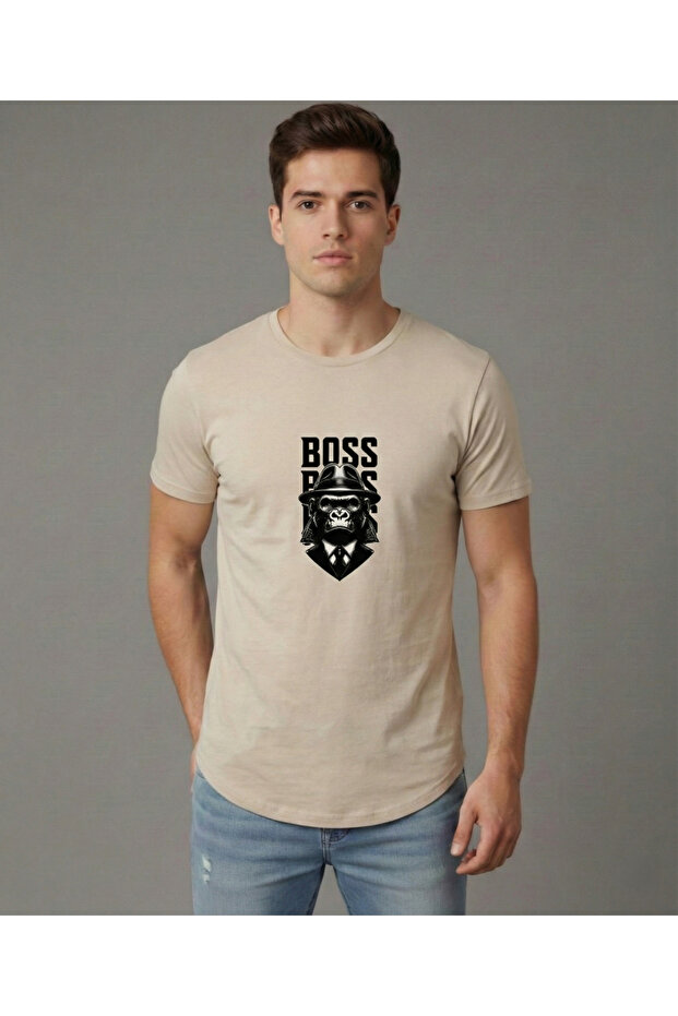 Men's Bss Monkey Printed Oval Hem T-Shirt