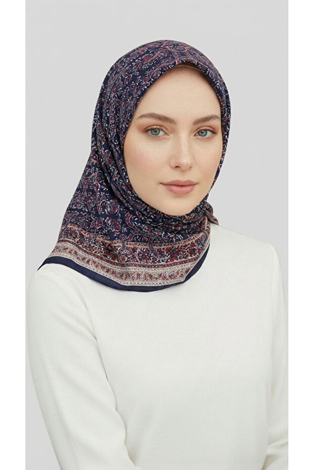 Mori̇ya Patterned Cupro Scarf - Dark Blue