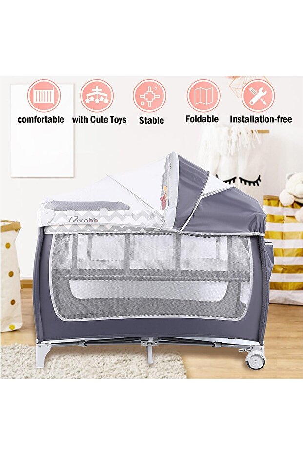 سرير أطفال بجانب السرير مع طاولة تغيير الحفاضات - 2