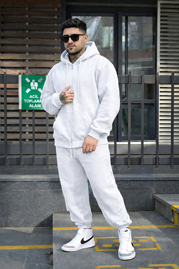 طقم كارديجان رجالي شتوي سميك بثلاثة خيوط، بدون طباعة، سادة اللون - 1