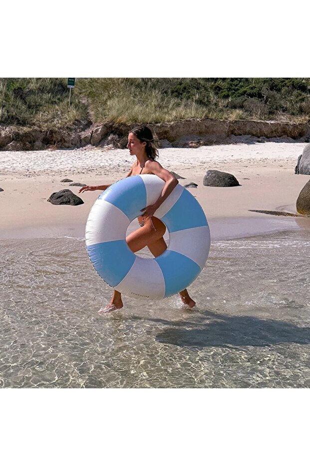 |   عوامة حمام سباحة قابلة للنفخ بخطوط زرقاء - 2