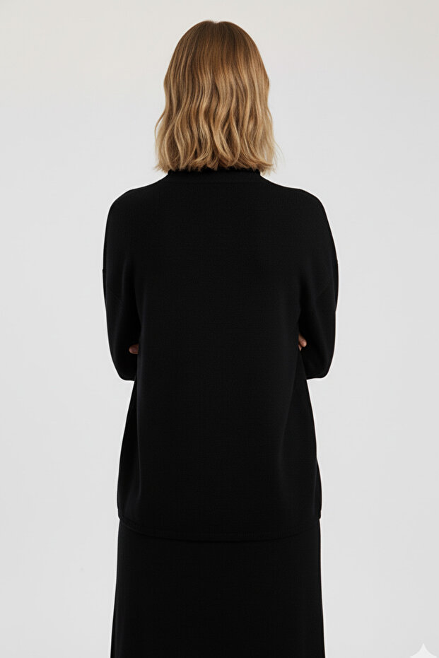 Siyah Dik Yaka Basic Kadın Kazak - 3