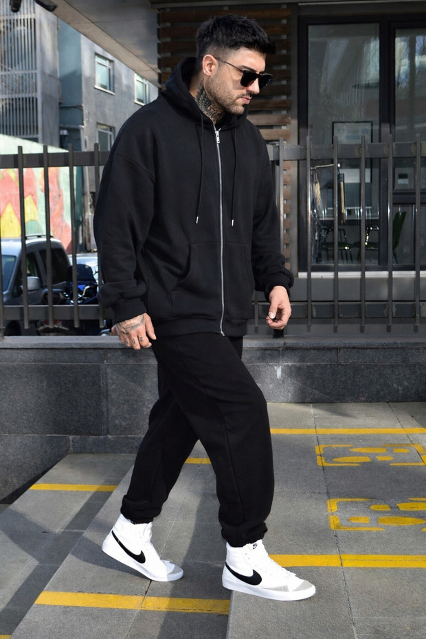 Men's 3 Thread Thick Winter Basic Plain Cardigan Set - 3