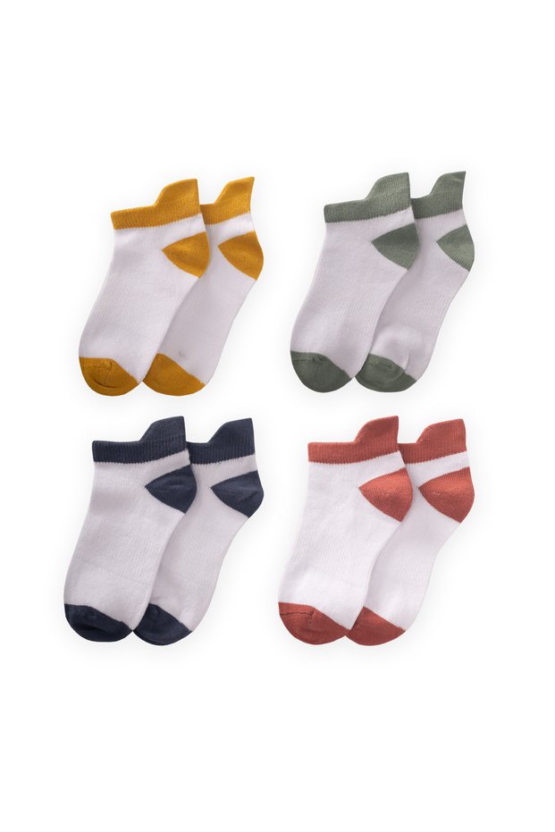Four-Pair Colored Toe Booties Socks for 5-12 Years Old, Tile, Mustard, Indigo