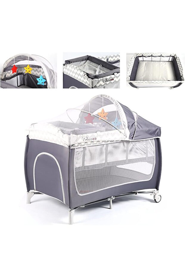 سرير أطفال بجانب السرير مع طاولة تغيير الحفاضات - 1