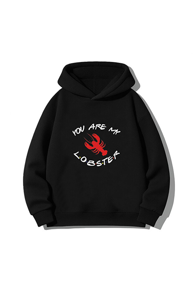 Lobster Printed Hooded Black Sweatshirt Hoodie