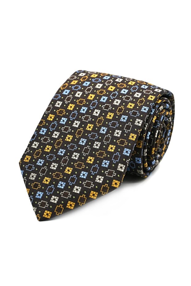 Yellow Blue Gray Small Patterned Special Silk Tie 31968 Yellow