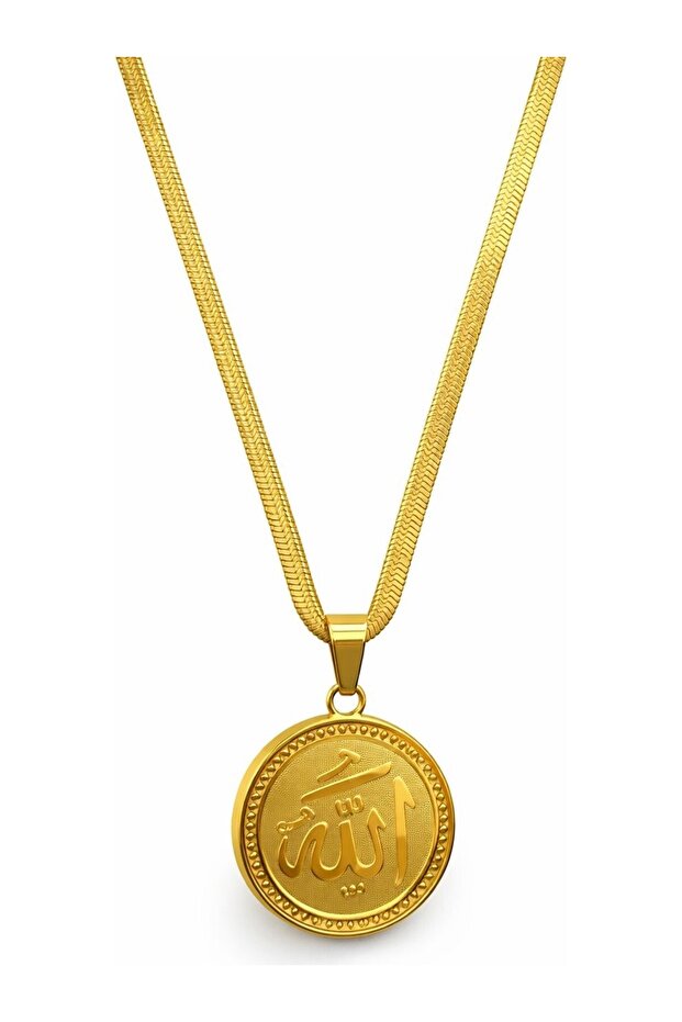 Italian Chain Round Steel Necklace with Allah Written M3