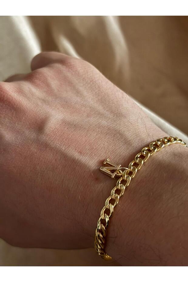 Steel Gourmet Bracelet with Gold Letter N
