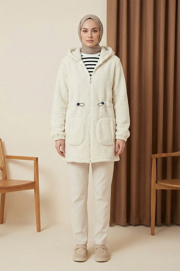 Zippered Plush with Elastic Waist - Ecru